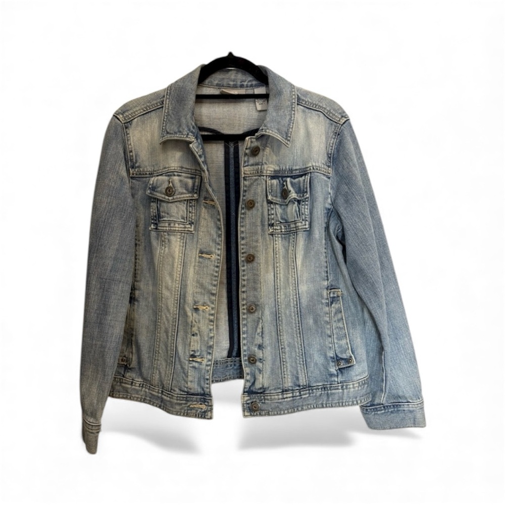 CHICO’S Platinum Light Blue Jean Jacket women’s size 1